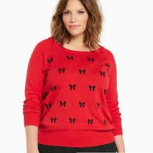 Torrid Retro Red and Black Bow Sweater